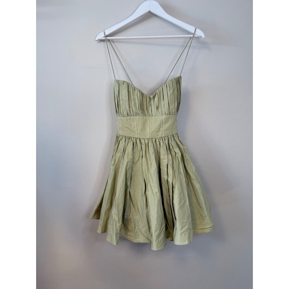 Asos Design Cotton Structured Mini Dress With Corset Detail In Light Green Sz 8 - Picture 9 of 12